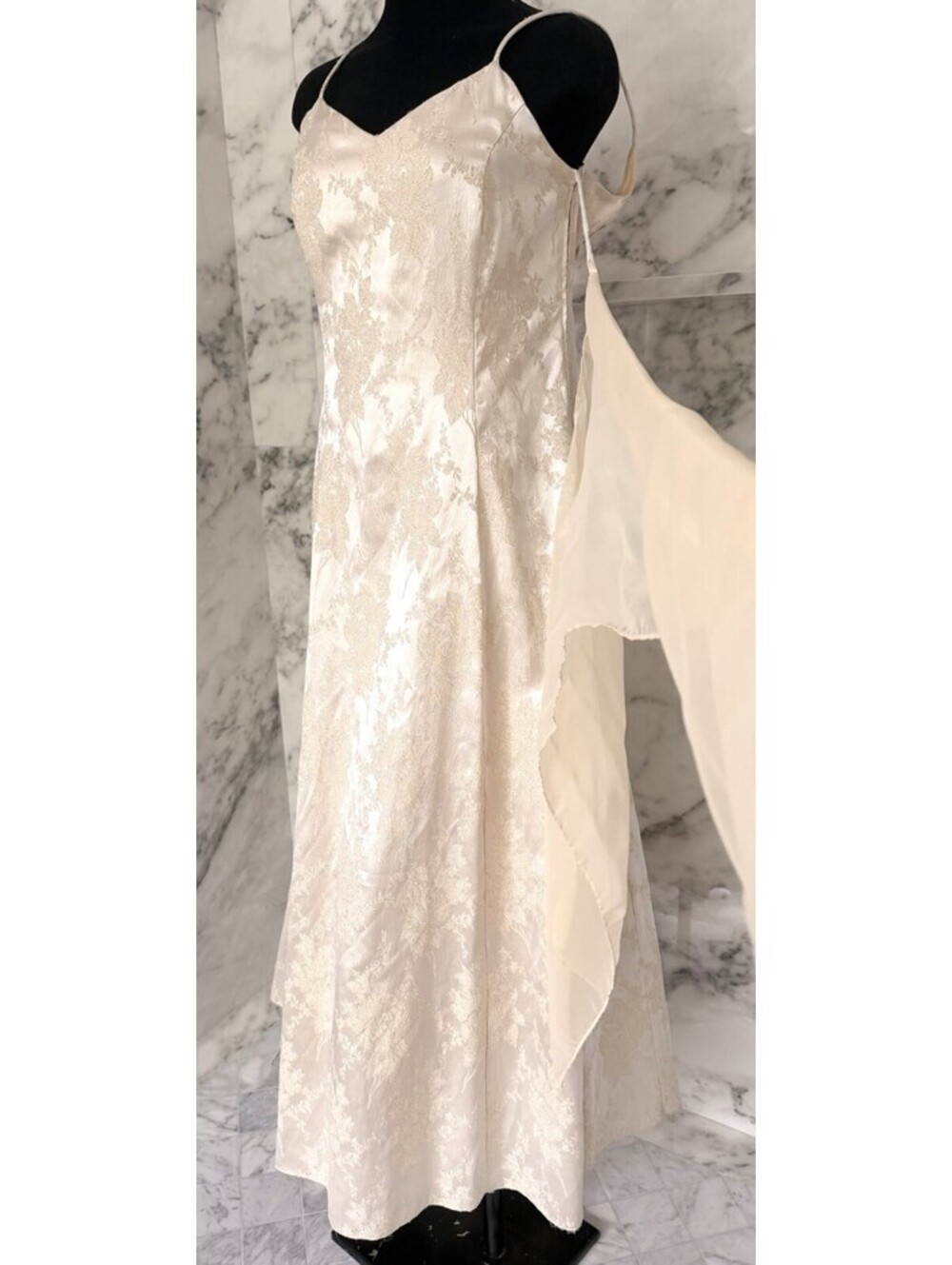 Vintage Dollar Ivory Gold Brocade Formal Dress Shawl Prom Wedding Gown Large USA - Picture 5 of 9